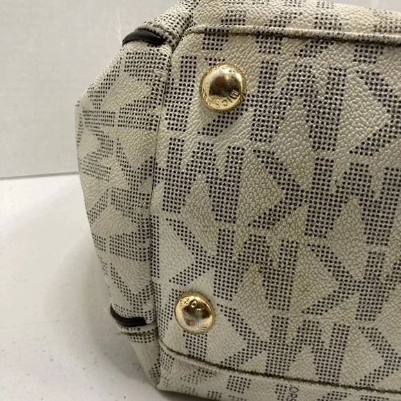 Michael Kors Harper MK‎ Signature Chain Tote Purse White/Blk With MK Wallet - Picture 14 of 16